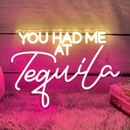 You Had Me At Tequila Neon Sign, Custom Bar Neon Light Home Bar Cocktail Tequila Party Decor Quote Tequila Alcohol Sign USB Size:16x11inch
