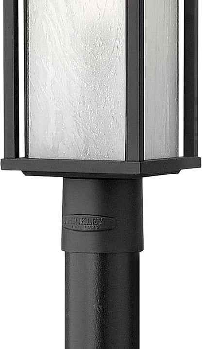 Hinkley Harbor Medium Post Top or Pier Mount Lantern - Estate Series, 1-Light, Craftsman Style, Aluminum, Etched Seedy Bound Glass - Satin Black Finish