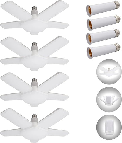 Deformable LED Garage Lights 4 Pack with 5 Adjustable Panels, 10000LM 6500K High Bay Light for Basement Warehouse Workshop