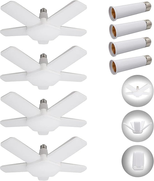 Deformable LED Garage Lights 4 Pack with 5 Adjustable Panels, 10000LM 6500K High Bay Light for Basement Warehouse Workshop