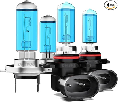 Headlight Bulbs Compatible with Elantra 2018 Halogen lights,H7 High Beam + 9005 Low Beam Headlight Bulbs Kits,Plug N Play,Super Bright 6000K White,Pack of 4