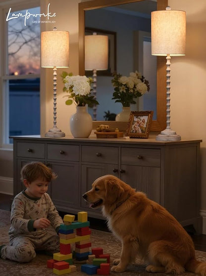 Rustic Farmhouse Buffet Lamps Set of 2, 30" Tall Table Lamps with Metal Base & Linen Shade – UL Certified, Perfect for Adding a Warm, Cozy Glow to Living Rooms, Dining Rooms & Entryways