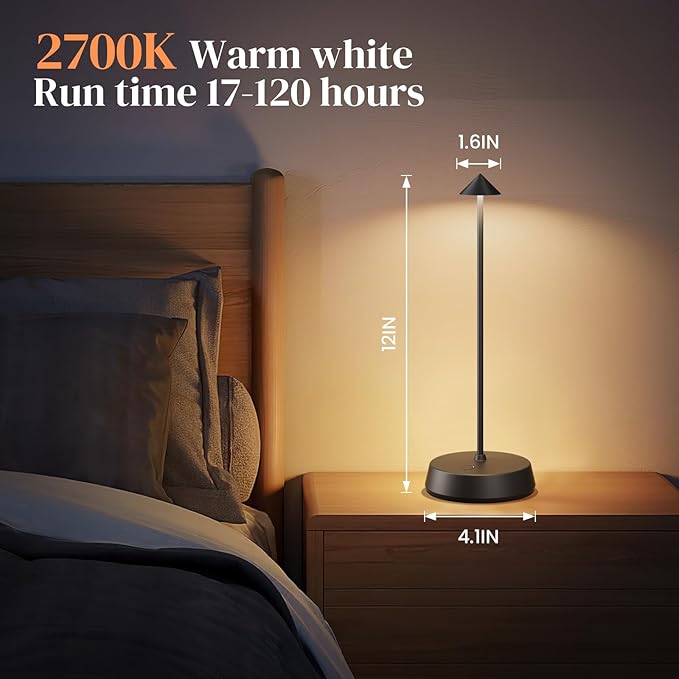 Cordless Table Lamp Rechargeable, Battery Operated 6000mAh Desk Lamp Touch Dimmable Lamp Outdoor Waterproof Portable Wireless Table Light, Small Table Lamp for Restaurant Bar/Outdoor (Black-2PC)
