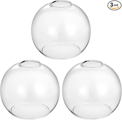 3 Pack Clear Glass Shade Replacements, Globe Glass Lamp Shade Covers for Light Fixtures, 1.65 Inch Fitter Globes Lampshades for Wall Sconces Chandelier Pendant Lights Bath Vanity Lights