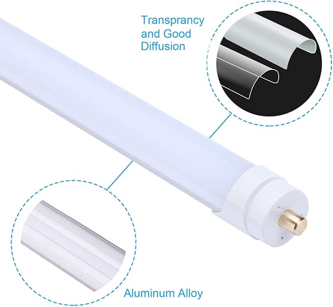 T8 T10 T12 8FT LED Light Bulbs, 45W 6000K Cold White, Single Pin Fa8 LED Tube Replacement for Fluorescent Fixtures, Frosted, Ballast Bypass, Warehouse Workshop Garage Lights 25-Pack