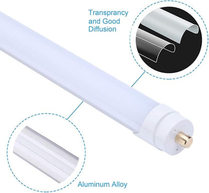 T8 T10 T12 8FT LED Light Bulbs, 45W 6000K Cold White, Single Pin Fa8 LED Tube Replacement for Fluorescent Fixtures, Frosted, Ballast Bypass, Warehouse Workshop Garage Lights 25-Pack