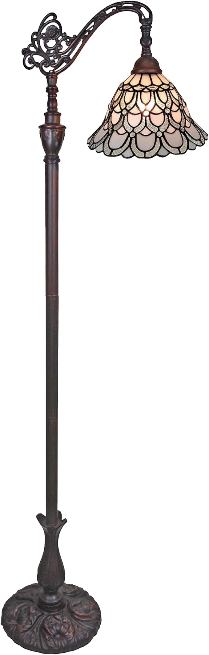 Amora Tiffany Floor Lamp Torchiere - Arched Style Peacock Floor Lamp - 62” Tall Peacock Floor Stained Glass Lamp - Tiffany Floor Lamps for Living Room
