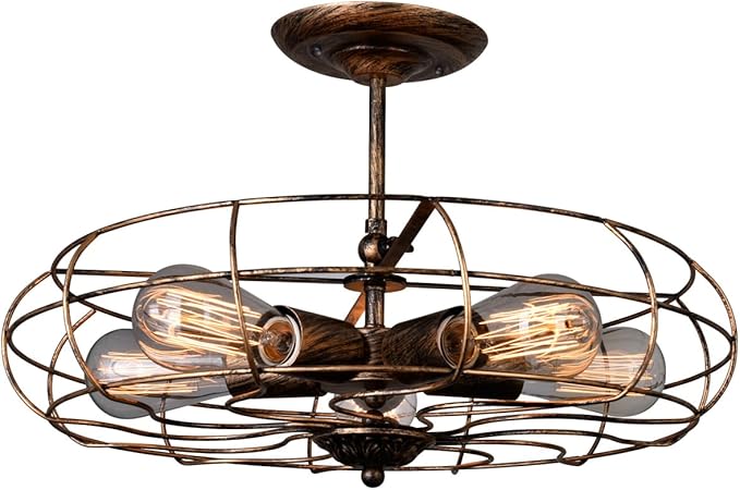 Pamela 5 Light Flush Mount – Industrial Style Ceiling Light in Antique Copper Finish for Hallways or Dining Room