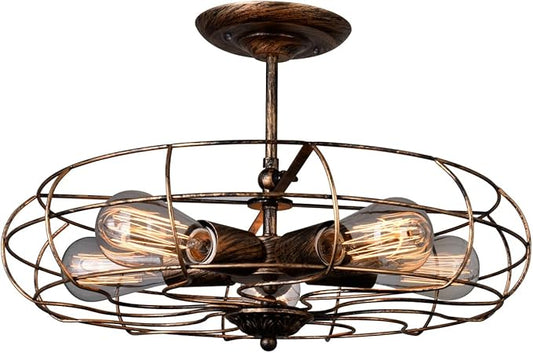 Pamela 5 Light Flush Mount – Industrial Style Ceiling Light in Antique Copper Finish for Hallways or Dining Room