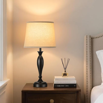 22.6" Table Lamp, 2Pcs Modern Bedside Lamps Desk Reading Light for Living Room Nightstand Bedroom Dormitory Home Office, Black