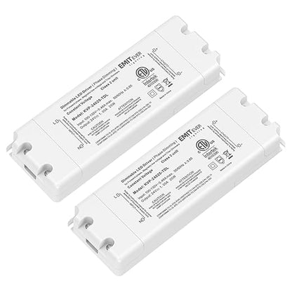 EMITEVER Triac Dimmable Driver,2 Packs 25W Power Supply,AC 120V to DC 24V Transformer,Compatible with Lutron and Leviton Dimmers,for LED Lighting,Class 2,ETL Certified