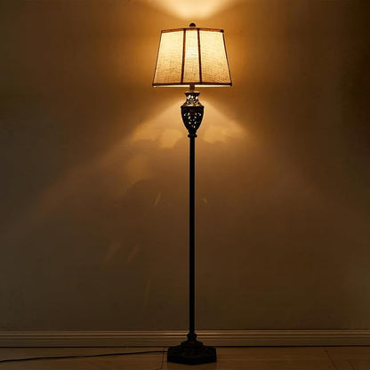 Luvkczc Vintage Floor Lamp - Brown Resin 6-Sided Carved Hollow Light Design, Mid-Century Modern Standing Lamp for Living Room, Bedroom, Study(Bulb Included)