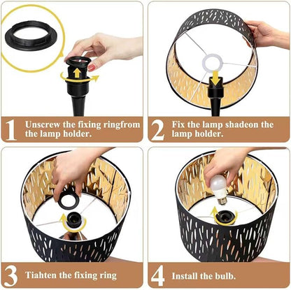 ONEWISH Touch Bedside Lamp for Bedroom, 3-Way Dimmable Table Lamps for Nightstand, Black Cutout Shade with Gold Lining Desk Lamp for Living Room, End Tables, LED Bulb Included