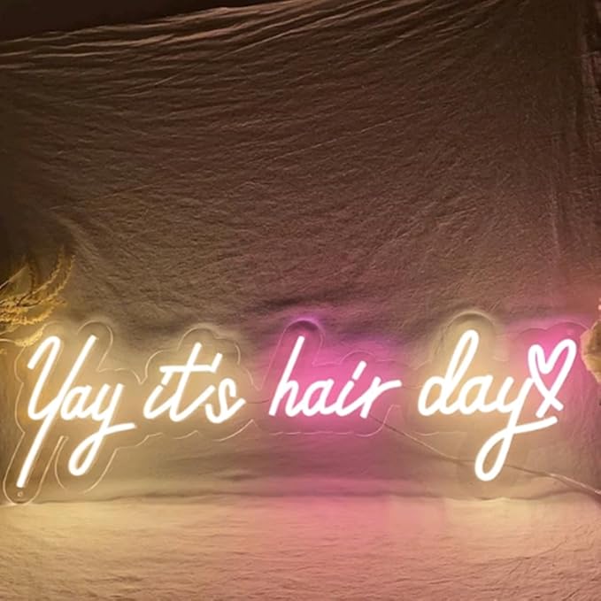 Yay It's Hair Day Heart Custom Hair Salon LED Neon Sign Night Light Wall Barber Shop Beauty Room Studio Sign Decor Wedding Decoration Size:20inch