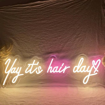 Yay It's Hair Day Heart Custom Hair Salon LED Neon Sign Night Light Wall Barber Shop Beauty Room Studio Sign Decor Wedding Decoration Size:20inch