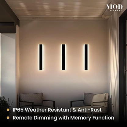𝗠𝗢𝗗 𝗟𝗜𝗚𝗛𝗧𝗜𝗡𝗚 Haylen | Waterproof Outdoor Wall Light, LED Dimmable with Remote 3000K-6000K, Long Outdoor Porch Lights, Wired Lighting Fixture, Patio Exterior Wall Sconce, 1-Pack (Black, 24")