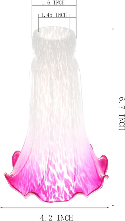 Lily Flower Glass Lampshade Replacement, 2 Pack,Tulip Style Table Floor Lamp Shade Replacement 4.2" x 4.2" x 6.7" (White Red)