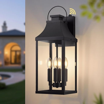 tewei Dusk to Dawn Outdoor Wall Lantern, 22'' Large Porch Lights Outdoor Sconce Lights, 4-Light Modern Exterior Lighting Fixtures Waterproof Outside Patio Lanterns for House Garage, 1-Pack