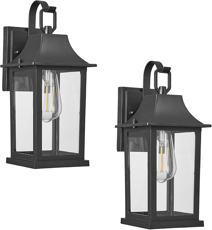 2-Pack Outdoor Wall Light fixtures，Exterior Waterproof Wall Sconce Light Fixture，13 inch Porch Light Fixture with Clear Glass Shade，Matte Black Outdoor Wall Light，Anti-Rust Porch Lamp