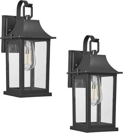 2-Pack Outdoor Wall Light fixtures，Exterior Waterproof Wall Sconce Light Fixture，13 inch Porch Light Fixture with Clear Glass Shade，Matte Black Outdoor Wall Light，Anti-Rust Porch Lamp