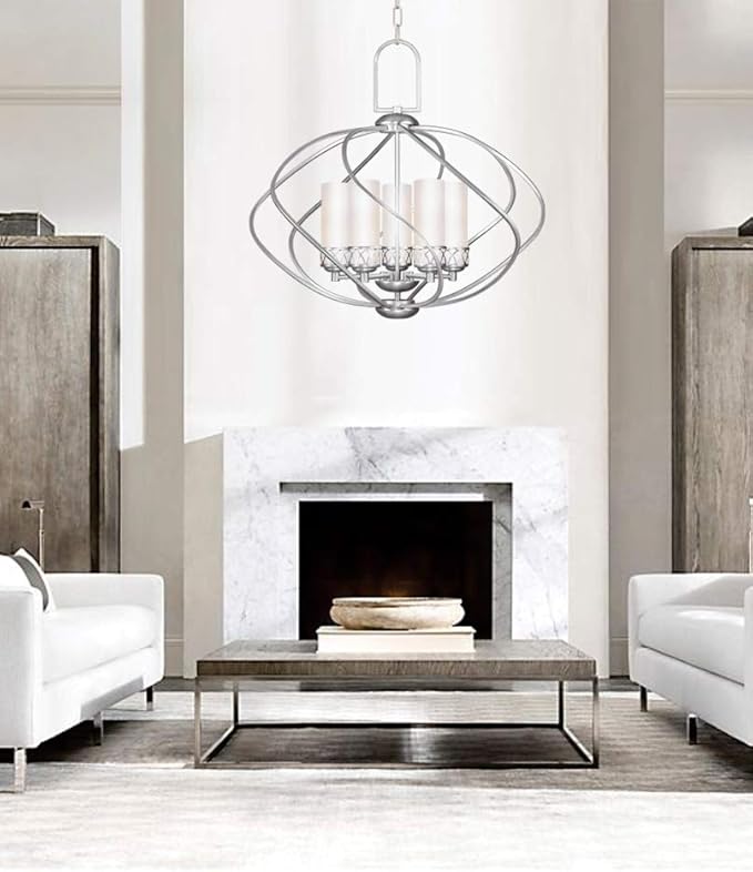 Livex Lighting 4725-91 Chandelier with Hand Blown Satin White Glass Shades, Brushed Nickel
