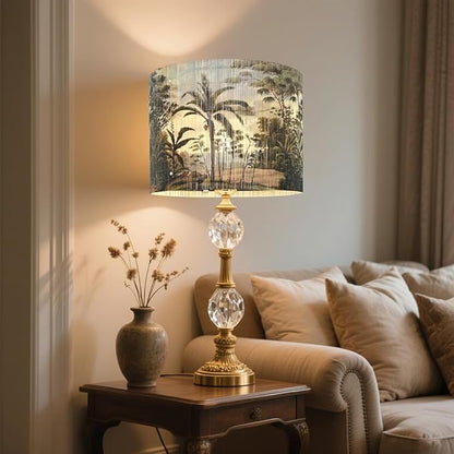 Bamboo Lampshade With Tropical Plants green floral Design, Suitable For Floor Lamps And Desk Lamps, Art deco, Rustic And Elegant, Groovy Unique(11.8 * 9Inch) (Tropical Palm Tree)