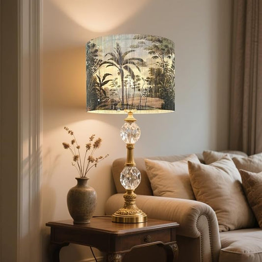 Bamboo Lampshade With Tropical Plants green floral Design, Suitable For Floor Lamps And Desk Lamps, Art deco, Rustic And Elegant, Groovy Unique(11.8 * 9Inch) (Tropical Palm Tree)