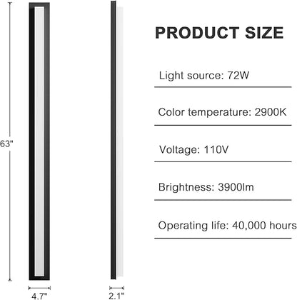 LamQee 63 in Aluminum Long Outdoor Wall Lights, 2900K 3900LM LED Waterproof IP65, Linear Modern Exterior Lighting Fixtures Wall Mount Outside Sconce Acrylic Shade for House Porch Patio Garage Door