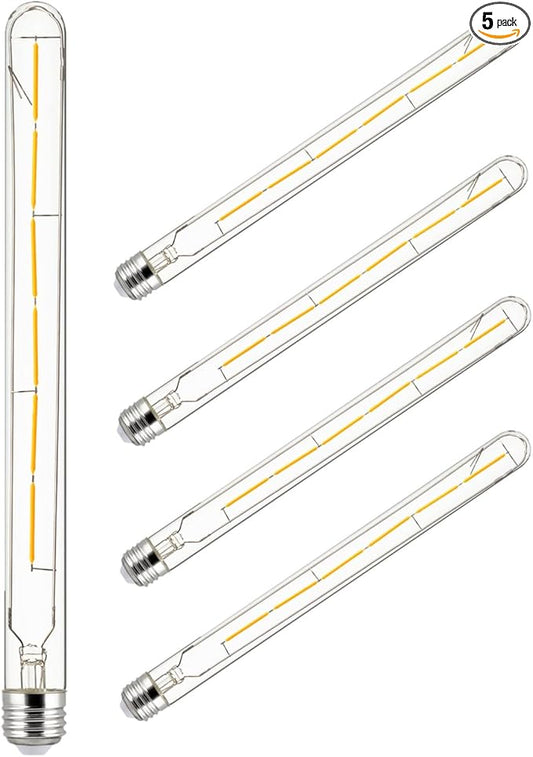 Diodesy- Pack of 5 T8/LED/FS/5W/927 T8 LED Tubular Light Bulb, Long Edison Style Vintage, 5 Watt (40W Equivalent), 2700K Warm White, Dimmable E26 Base for Pendant, Chandeliers, Wall sconces, 450LM, UL