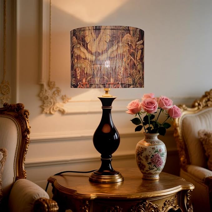 Floral Lamp shade for table lamps and floor lamps Bamboo Made With Tropical Plants green Design, Art deco drum lamp, Rustic And Elegant(11.8 * 9Inch) (Tropical Leaf A)