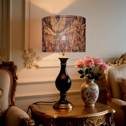 Floral Lamp shade for table lamps and floor lamps Bamboo Made With Tropical Plants green Design, Art deco drum lamp, Rustic And Elegant(11.8 * 9Inch) (Tropical Leaf A)