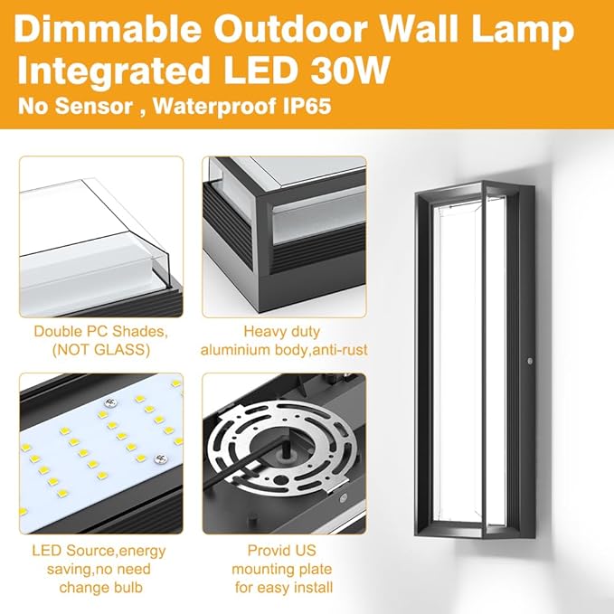 2Packs LED Outdoor Wall Lights,Dimmable Exterior Wall Sconce 16",3000K / 4000K / 6000K,IP65 Waterproof,Modern Black Outside Light for Porch,Garage,Entrance,Hallway,Patio,Garden,House(2Packs)