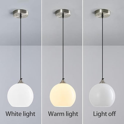 Milky Luster Glass Pendant Lights Kitchen Island Globe Pendant Light Fixtures Modern Pendant Lighting for Bedroom Living Dining Room Light Fixture (5.9 in, 2 Pack)