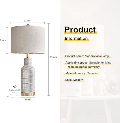 25" Table Lamps Set of 2 - Modern Bedside Lamps for Living Room - White Washed Ceramic Nightstand Lamps for Bedroom