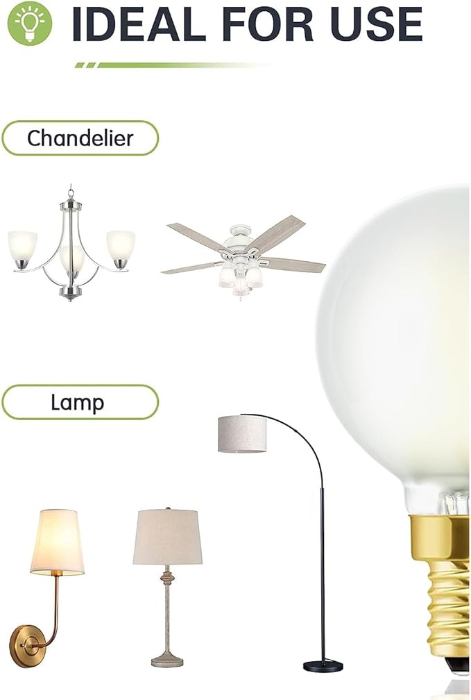 Leools E12 Led Chandelier Light Bulb,Frosted G16.5 Type G Round Light Bulb,60 watt 600lm 4000k Daylight,Dimmable Led Globe Light Bulbs for Ceiling Fan,Scentsy,Vanity,Candelabra LED Light Bulbs 6 pcs