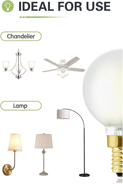 Leools E12 Led Chandelier Light Bulb,Frosted G16.5 Type G Round Light Bulb,60 watt 600lm 4000k Daylight,Dimmable Led Globe Light Bulbs for Ceiling Fan,Scentsy,Vanity,Candelabra LED Light Bulbs 6 pcs