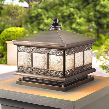 All Copper Steel Glass Outdoor Post lights, Waterproof Pillar Light, Vintage Patio Lawn Column Lamp,outdoor column lights,Deck Lights, Lantern Fence Lamp Fixture E26 Base (Diamond glass, 10X10IN)