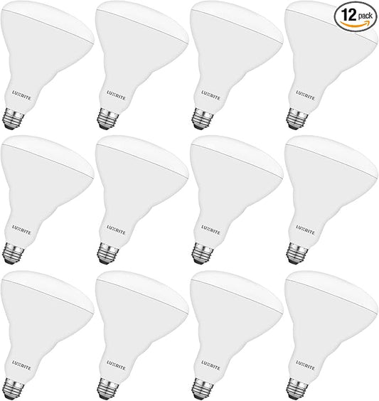 LUXRITE BR40 LED Light Bulbs, 85W Equivalent, 5000K Bright White, Dimmable, 1100 Lumen, LED Flood Light Bulb, 13W, E26 Medium Base, Indoor/Outdoor - Perfect for Office and Recessed Lighting (12 Pack)