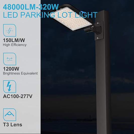 Lightdot 320W(350x1W) LED Parking Lot Lights Outdoor(52500LM Eqv.1400W HPS) 5000K IP65 Parking Lot Lights Commercial ETL Listed Led Pole Light Arm Mount with Smart Photocell for Roadway-5Pack