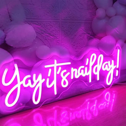 LED Neon Sign Yay It Is Nail Day Room Wall Neon Signs Aesthetic Decoration LED Light Business Neon Signs Nail Shop Night Lights USB Size:50CM