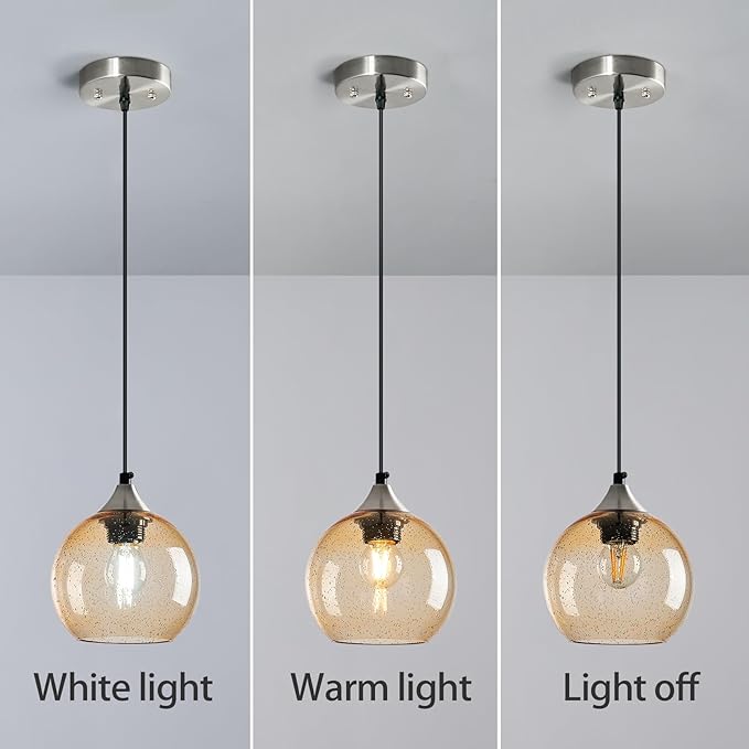 Light Brown Glass Pendant Lights Kitchen Island Globe Pendant Light Fixtures Modern Pendant Lighting for Bedroom Living Dining Room Light Fixture (5.9 in, 2 Pack)