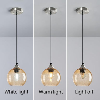 Light Brown Glass Pendant Lights Kitchen Island Globe Pendant Light Fixtures Modern Pendant Lighting for Bedroom Living Dining Room Light Fixture (5.9 in, 2 Pack)