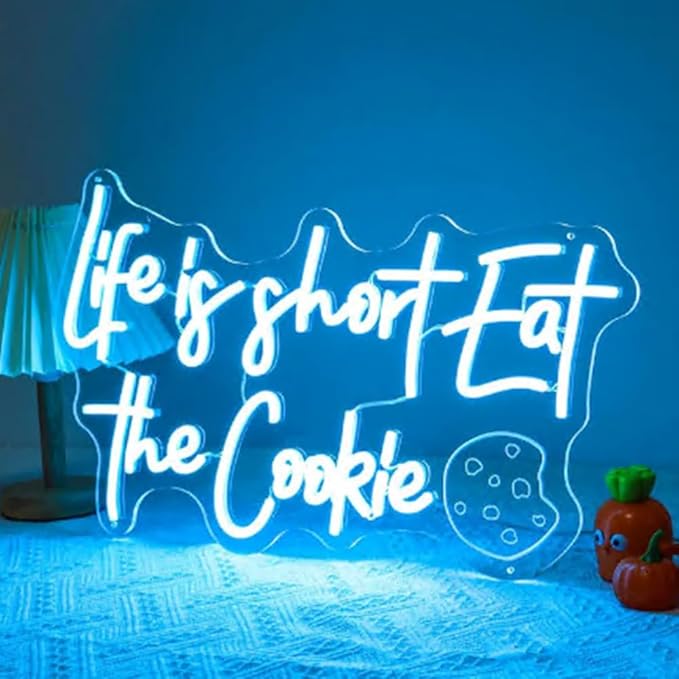 Life Is Short Eat The Cookie Neon Sign,Custom Bakery Shop LED Light Sign,Cookie Shop Open Sign,Kitchen Wall Decor,Business Logo Led Sign Size:18x11inches