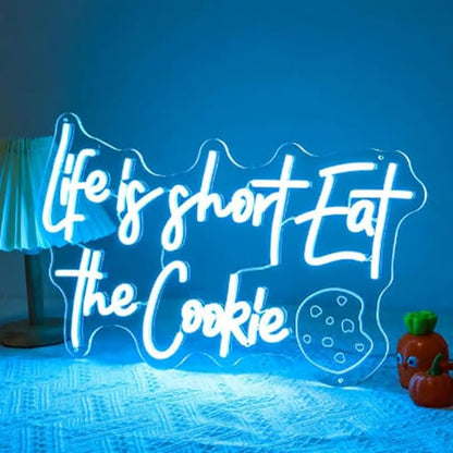 Life Is Short Eat The Cookie Neon Sign,Custom Bakery Shop LED Light Sign,Cookie Shop Open Sign,Kitchen Wall Decor,Business Logo Led Sign Size:18x11inches