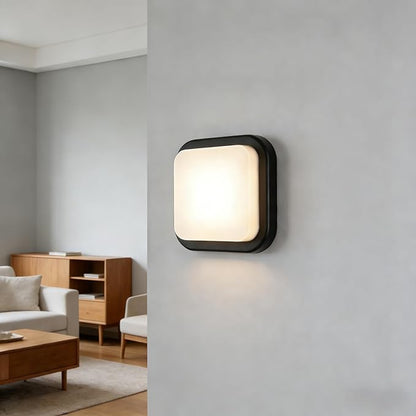 LANFU LED Modern Square Outdoor Wall Sconce Light 3000K Outside Light for House Patio, Black Warm White, IP64 Waterproof Exterior Wall（7inch）