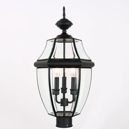 Kalium Outdoor Post Lights, 3 Light Lamp Post Light Fixture Hardwired with Clear Beveled Glass, 23" Large Waterproof Lamp Pillar Fixtures for Yard Pathway Porch Patio 60W Matte Black