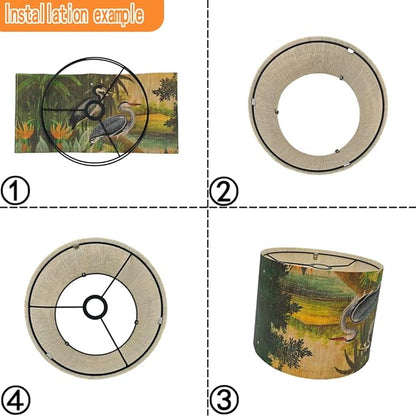 Bamboo Lampshade With Tropical colorful Funky Decorative, idea For Floor And table Lamps, Art deco livingroom bedroom office, Rustic And Retro, Size 11.8Inch (Herons)