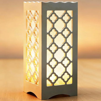 Bright Zeal 9" Tall LED Table Lamp with Flower Shaped Carving (Battery & USB Operated) - LED Desk Lamps Rechargeable with USB Charging Port - White Lamps Decorative Indoor Lights Lights