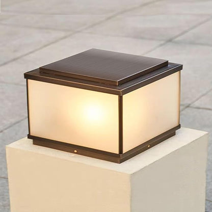 All Copper Steel Glass Outdoor Post lights, Waterproof Pillar Light, Vintage Patio Lawn Column Lamp,outdoor column lights,Deck Lights, Lantern Fence Lamp Fixture E26 Base (Frosted glass, 12X12IN)