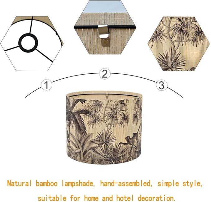 Bamboo Lampshade With Tropical Plants green floral Design, Suitable For Floor Lamps And Desk Lamps, Art deco, Rustic And Elegant, Groovy Unique(11.8 * 9Inch) (Coconut Tree)